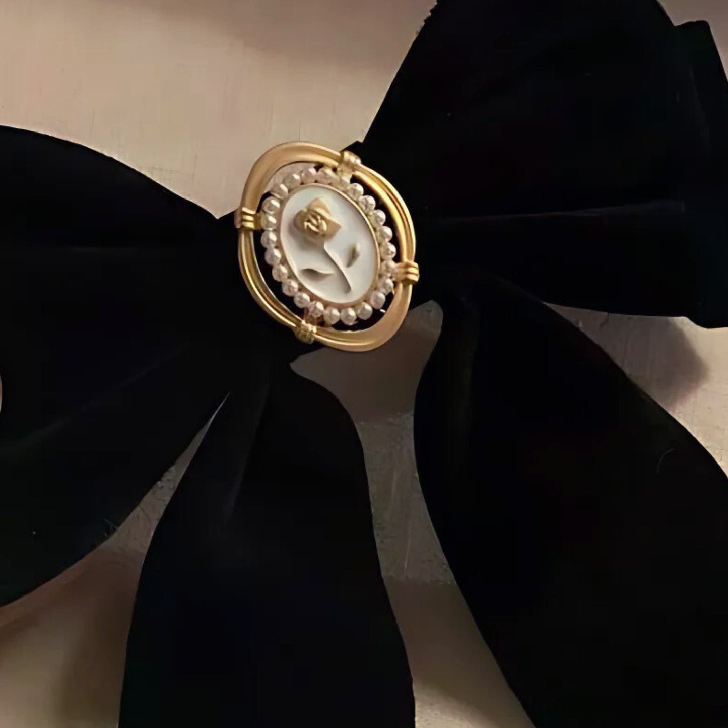 Black Velvet Cameo Hair Clip Bow