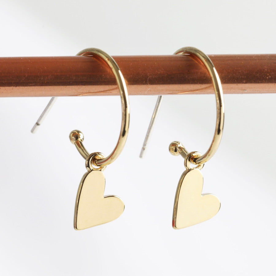 Falling Heart On Earring Hoop | 18K Gold Plated Brass