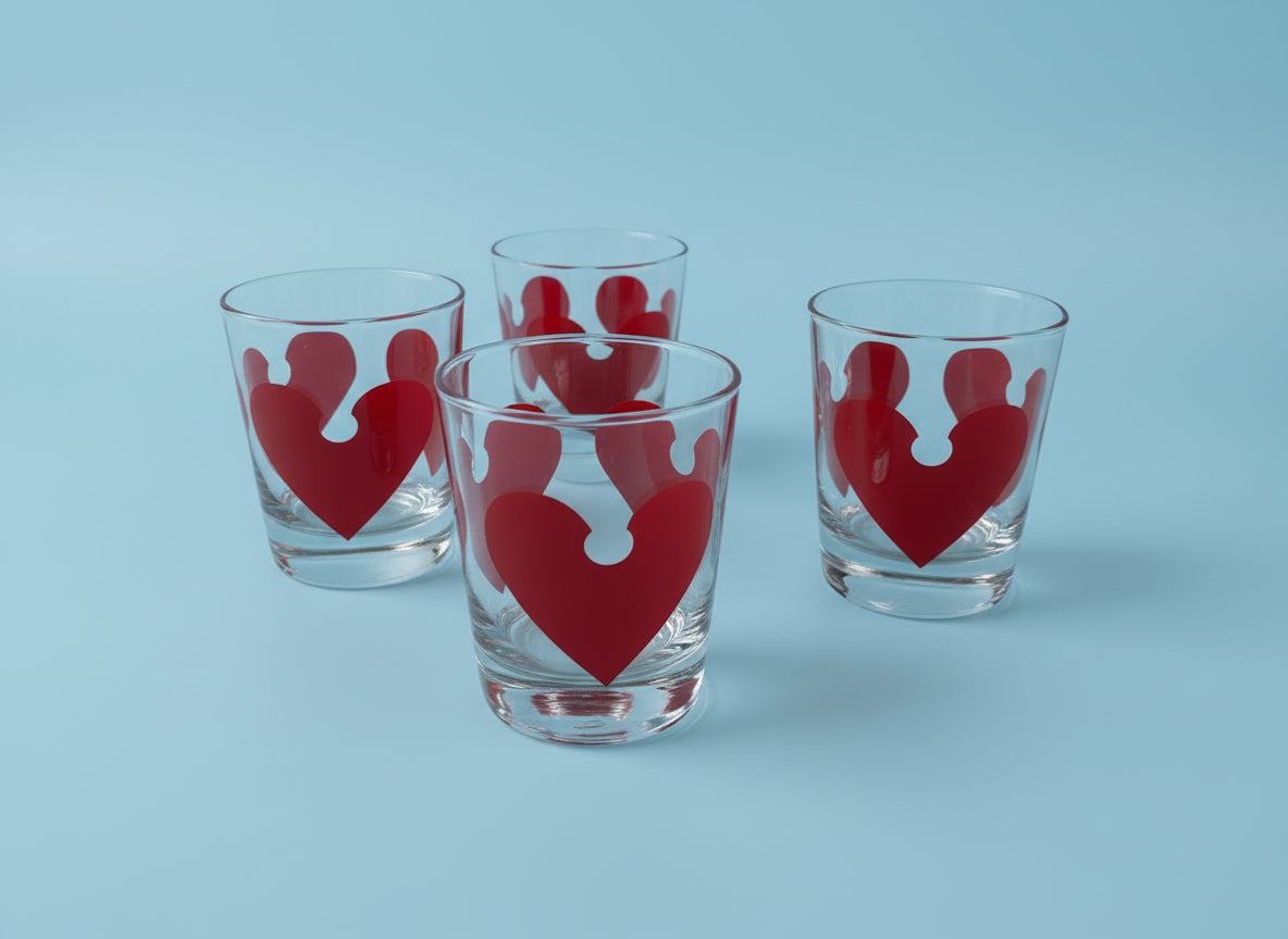 Mid-Century Heart Old Fashioned Glasses – Set of 4