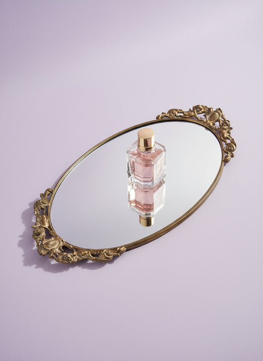 Vintage Cherub Mirror Vanity Tray – Gold Rococo Oval Display