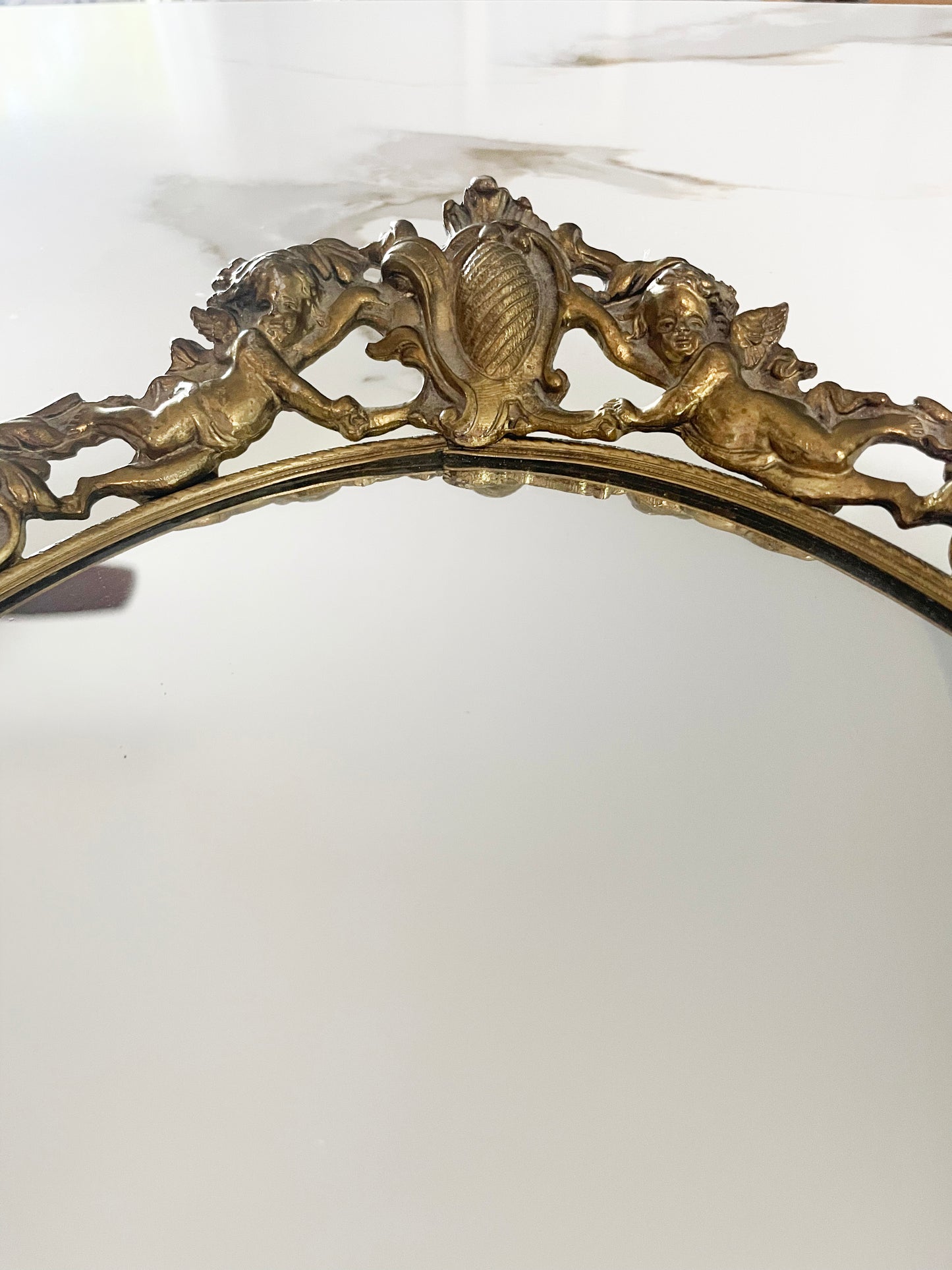 Vintage Cherub Mirror Vanity Tray – Gold Rococo Oval Display