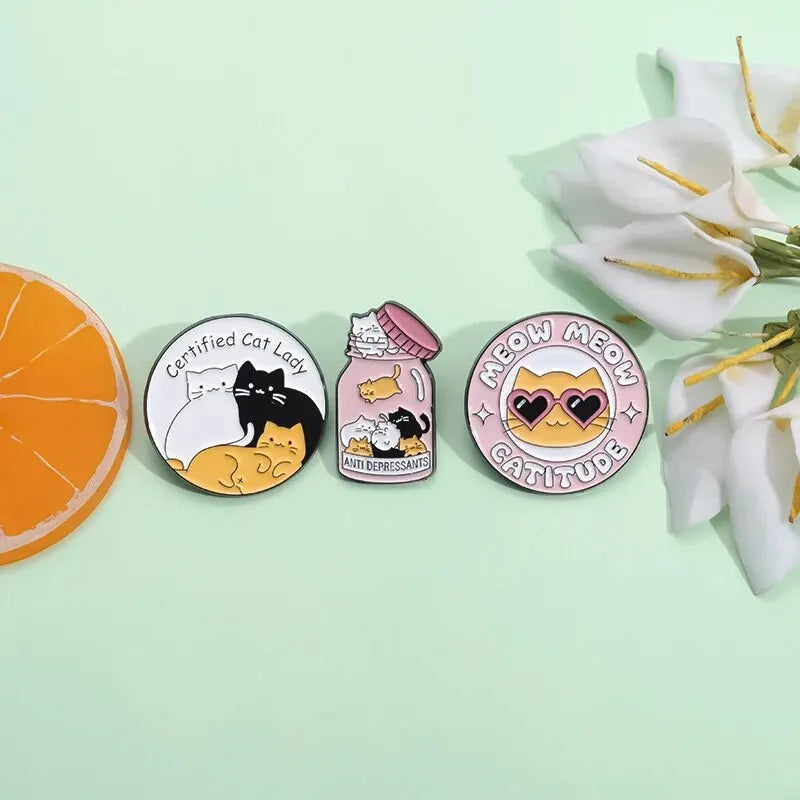 Cat Cartoon Pins, 3pcs