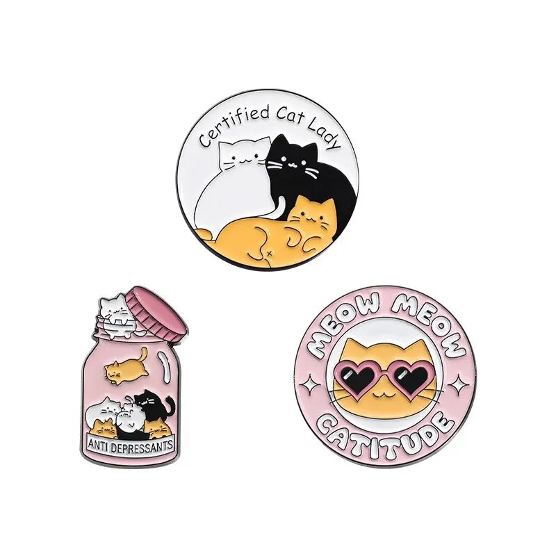 Cat Cartoon Pins, 3pcs